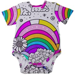 Rainbow Fun Cute Minimal Doodle Drawing 3 Baby Short Sleeve Bodysuit