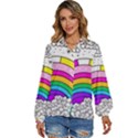 Rainbow Fun Cute Minimal Doodle Drawing 3 Women s Long Sleeve Button Down Shirt View1