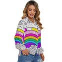 Rainbow Fun Cute Minimal Doodle Drawing 3 Women s Long Sleeve Button Down Shirt View3