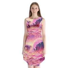 Waves Ocean Sea Tsunami Nautical 5 Sleeveless Chiffon Dress  