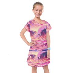 Waves Ocean Sea Tsunami Nautical 5 Kids  Drop Waist Dress