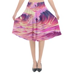 Waves Ocean Sea Tsunami Nautical 5 Flared Midi Skirt