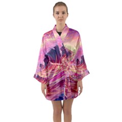 Waves Ocean Sea Tsunami Nautical 5 Long Sleeve Satin Kimono