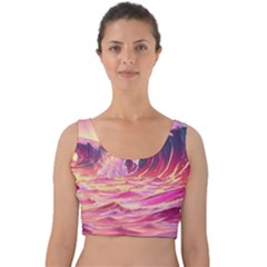 Waves Ocean Sea Tsunami Nautical 5 Velvet Crop Top