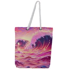 Waves Ocean Sea Tsunami Nautical 5 Full Print Rope Handle Tote (large)