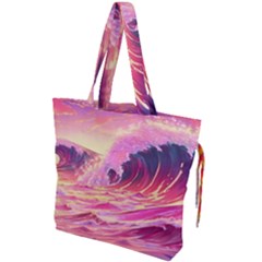 Waves Ocean Sea Tsunami Nautical 5 Drawstring Tote Bag by Jancukart