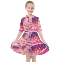 Waves Ocean Sea Tsunami Nautical 5 Kids  All Frills Chiffon Dress