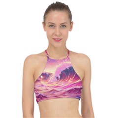 Waves Ocean Sea Tsunami Nautical 5 Racer Front Bikini Top