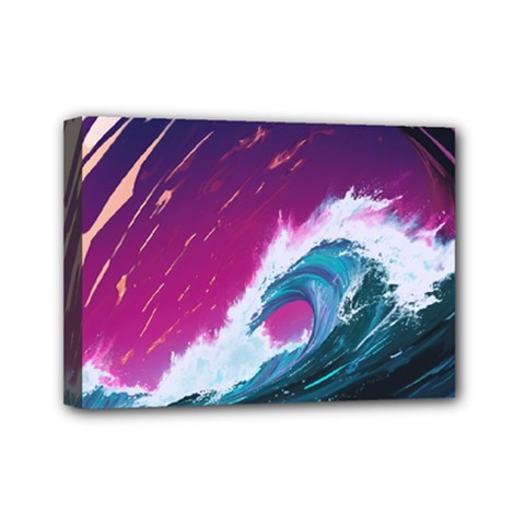 Tsunami Waves Ocean Sea Nautical Nature Water Unique Mini Canvas 7  X 5  (stretched) by Jancukart