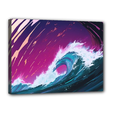 Tsunami Waves Ocean Sea Nautical Nature Water Unique Canvas 16  X 12  (stretched)