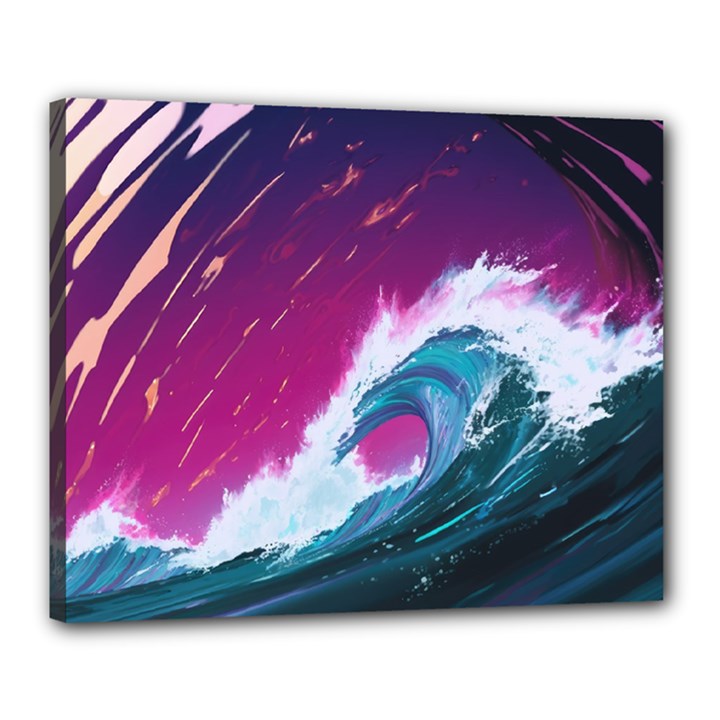 Tsunami Waves Ocean Sea Nautical Nature Water Unique Canvas 20  x 16  (Stretched)