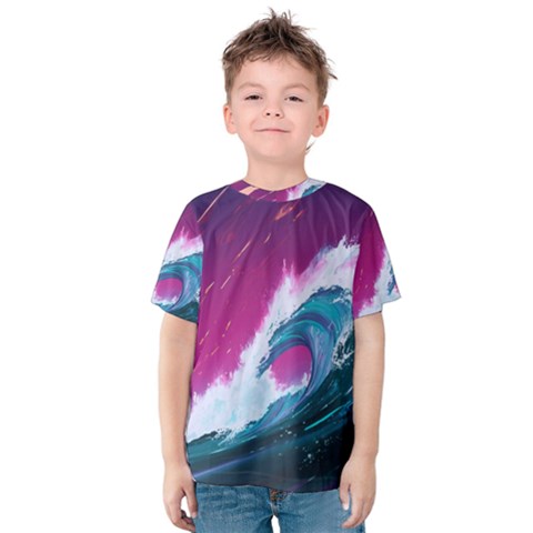 Tsunami Waves Ocean Sea Nautical Nature Water Unique Kids  Cotton Tee by Jancukart