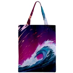 Tsunami Waves Ocean Sea Nautical Nature Water Unique Zipper Classic Tote Bag by Jancukart