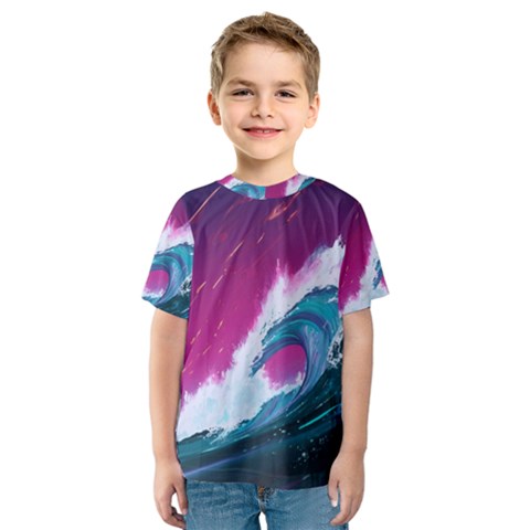 Tsunami Waves Ocean Sea Nautical Nature Water Unique Kids  Sport Mesh Tee by Jancukart