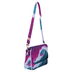 Tsunami Waves Ocean Sea Nautical Nature Water Unique Shoulder Bag With Back Zipper by Jancukart