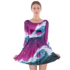 Tsunami Waves Ocean Sea Nautical Nature Water Unique Long Sleeve Skater Dress