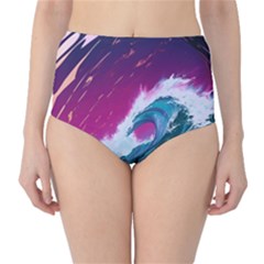 Tsunami Waves Ocean Sea Nautical Nature Water Unique Classic High-waist Bikini Bottoms