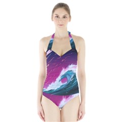 Tsunami Waves Ocean Sea Nautical Nature Water Unique Halter Swimsuit