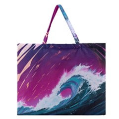 Tsunami Waves Ocean Sea Nautical Nature Water Unique Zipper Large Tote Bag