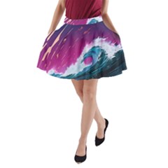 Tsunami Waves Ocean Sea Nautical Nature Water Unique A-line Pocket Skirt by Jancukart