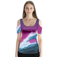 Tsunami Waves Ocean Sea Nautical Nature Water Unique Butterfly Sleeve Cutout Tee 