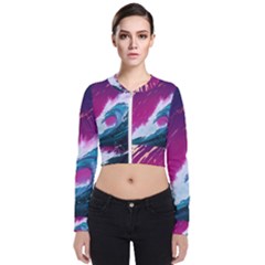 Tsunami Waves Ocean Sea Nautical Nature Water Unique Long Sleeve Zip Up Bomber Jacket