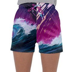 Tsunami Waves Ocean Sea Nautical Nature Water Unique Sleepwear Shorts