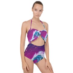 Tsunami Waves Ocean Sea Nautical Nature Water Unique Scallop Top Cut Out Swimsuit by Jancukart