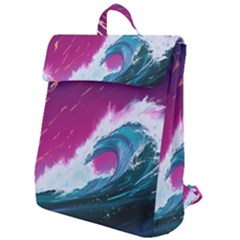 Tsunami Waves Ocean Sea Nautical Nature Water Unique Flap Top Backpack by Jancukart