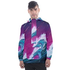 Tsunami Waves Ocean Sea Nautical Nature Water Unique Men s Front Pocket Pullover Windbreaker by Jancukart