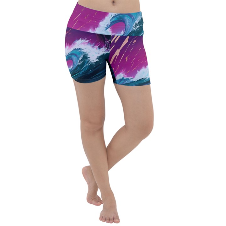 Tsunami Waves Ocean Sea Nautical Nature Water Unique Lightweight Velour Yoga Shorts