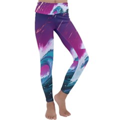 Tsunami Waves Ocean Sea Nautical Nature Water Unique Kids  Lightweight Velour Classic Yoga Leggings