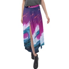 Tsunami Waves Ocean Sea Nautical Nature Water Unique Velour Split Maxi Skirt by Jancukart