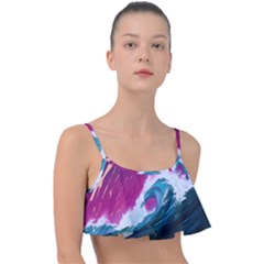 Tsunami Waves Ocean Sea Nautical Nature Water Unique Frill Bikini Top by Jancukart