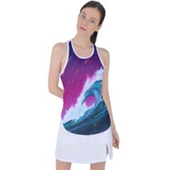 Tsunami Waves Ocean Sea Nautical Nature Water Unique Racer Back Mesh Tank Top by Jancukart