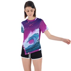 Tsunami Waves Ocean Sea Nautical Nature Water Unique Asymmetrical Short Sleeve Sports Tee