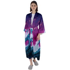 Tsunami Waves Ocean Sea Nautical Nature Water Unique Maxi Satin Kimono by Jancukart