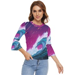 Tsunami Waves Ocean Sea Nautical Nature Water Unique Bell Sleeve Top