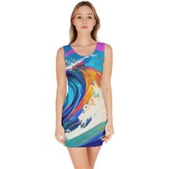 Tsunami Waves Ocean Sea Nautical Nature Water Art Bodycon Dress by Jancukart