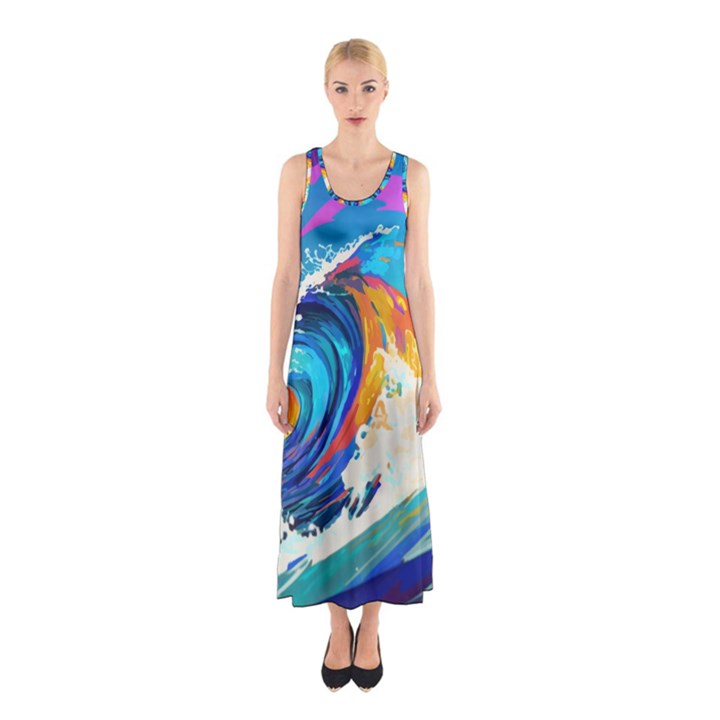 Tsunami Waves Ocean Sea Nautical Nature Water Art Sleeveless Maxi Dress