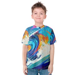 Tsunami Waves Ocean Sea Nautical Nature Water Art Kids  Cotton Tee