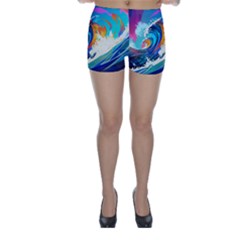 Tsunami Waves Ocean Sea Nautical Nature Water Art Skinny Shorts by Jancukart