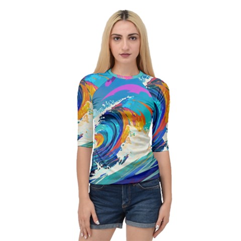 Tsunami Waves Ocean Sea Nautical Nature Water Art Quarter Sleeve Raglan Tee by Jancukart