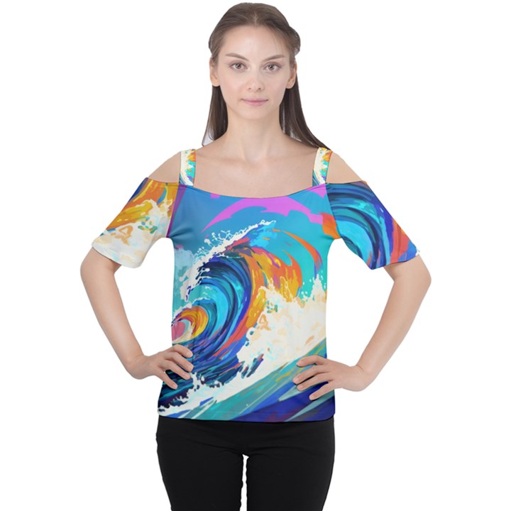 Tsunami Waves Ocean Sea Nautical Nature Water Art Cutout Shoulder Tee