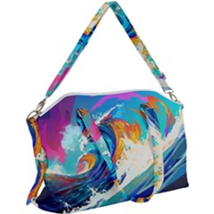 Tsunami Waves Ocean Sea Nautical Nature Water Art Canvas Crossbody Bag by Jancukart