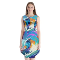 Tsunami Waves Ocean Sea Nautical Nature Water Art Sleeveless Chiffon Dress  