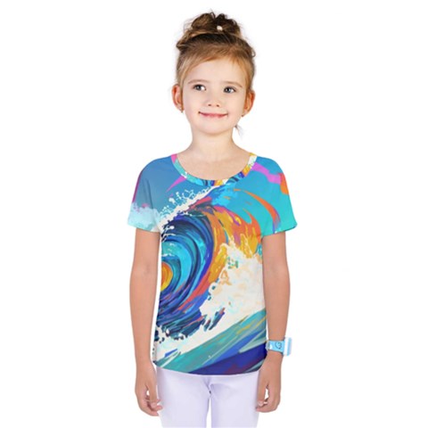 Tsunami Waves Ocean Sea Nautical Nature Water Art Kids  One Piece Tee by Jancukart