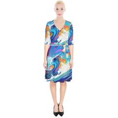 Tsunami Waves Ocean Sea Nautical Nature Water Art Wrap Up Cocktail Dress by Jancukart