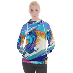 Tsunami Waves Ocean Sea Nautical Nature Water Art Women s Hooded Pullover by Jancukart