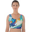 Tsunami Waves Ocean Sea Nautical Nature Water Art Velvet Crop Top View1